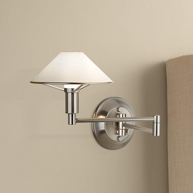 Image 1 Holtkoetter Nickel-White Glass Halogen Swing Arm Wall Lamp