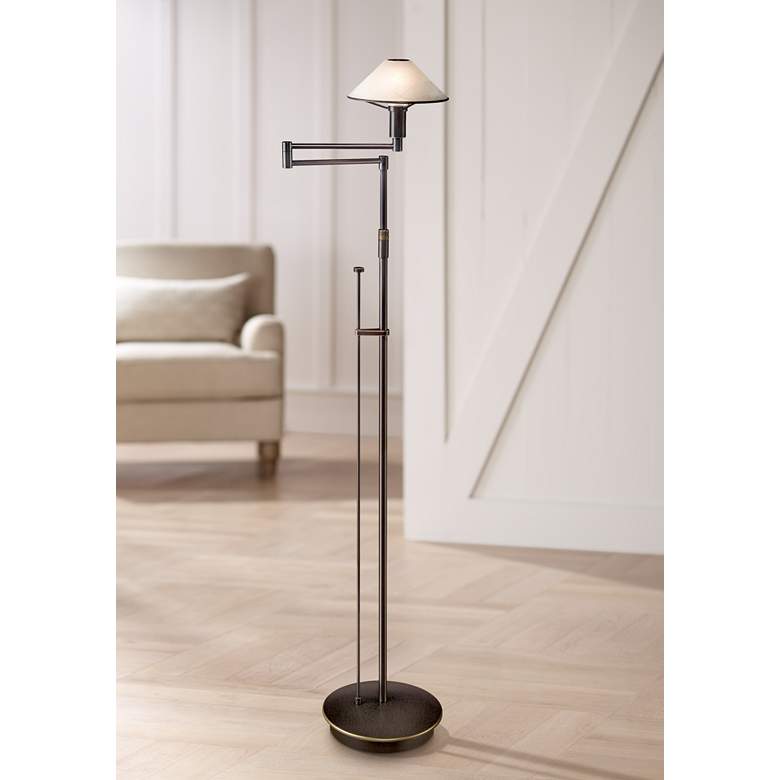 Image 1 Holtkoetter Old Bronze Alabaster Glass Swing Arm Floor Lamp