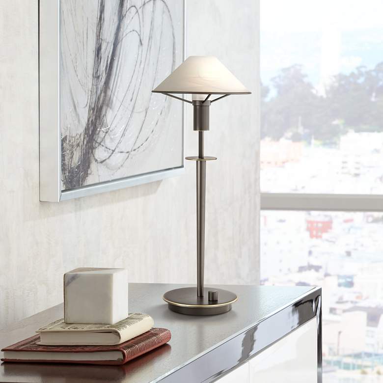 Image 1 Holtkoetter Old Bronze Brass Alabaster White Glass Desk Lamp