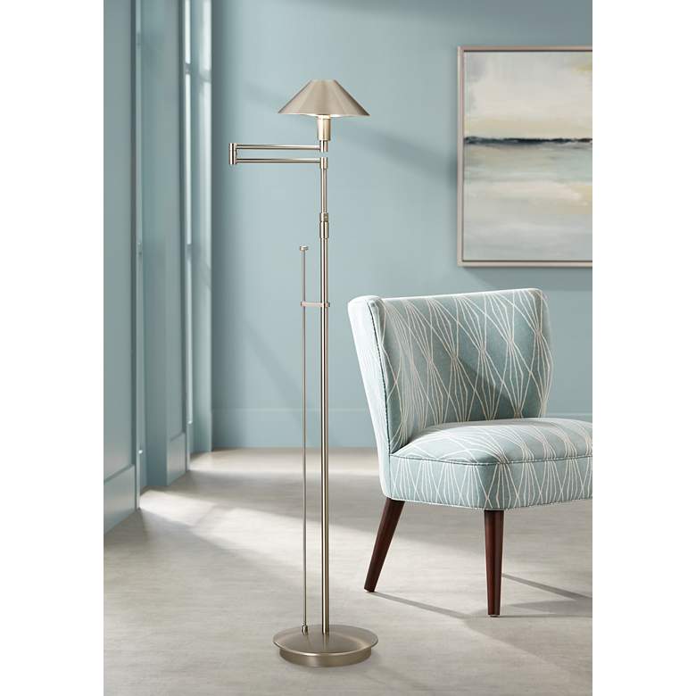 Image 1 Holtkoetter Satin Nickel Adjustable Swing Arm Floor Lamp