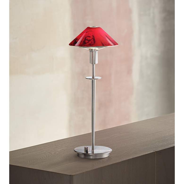 Image 1 Holtkoetter Satin Nickel and Magma Red Glass Accent Lamp