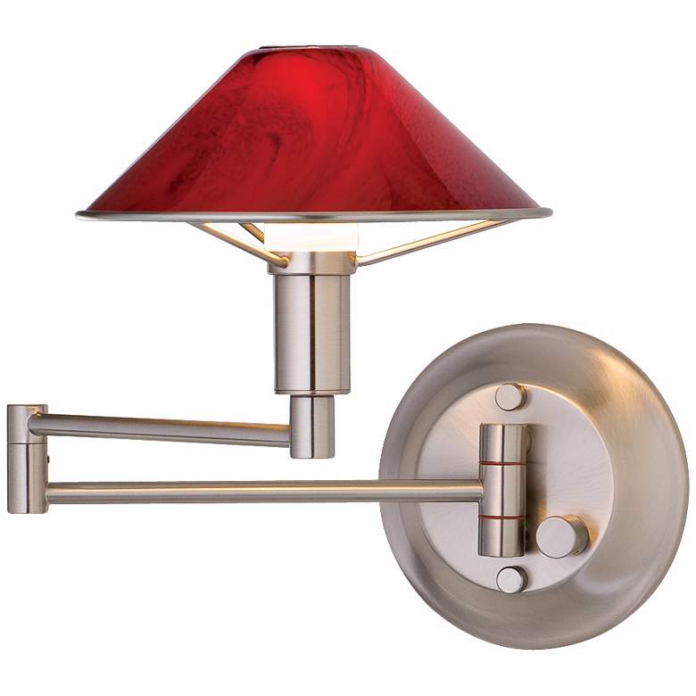 Image 1 Holtkoetter Satin Nickel Magma Red Glass Swing Arm Wall Lamp