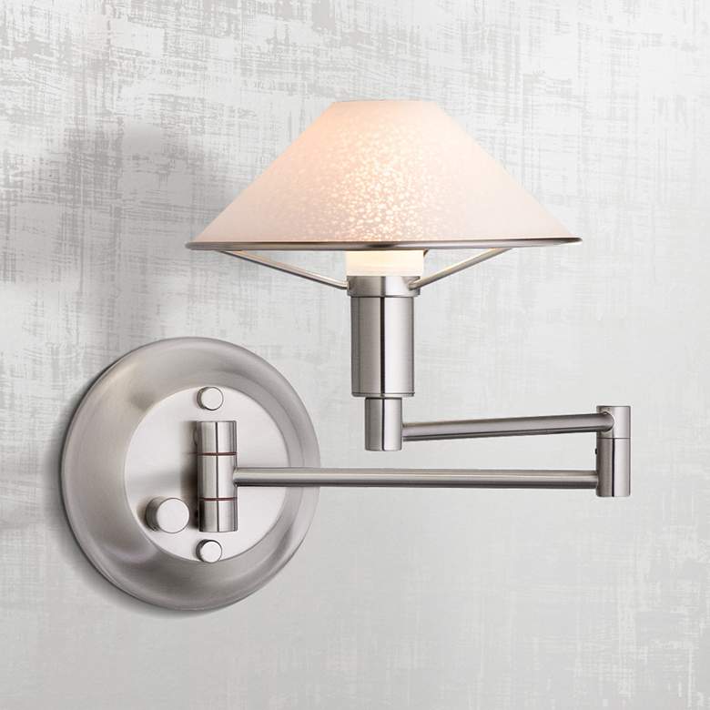 Image 1 Holtkoetter Satin Nickel Satin White Glass Swing Arm Lamp