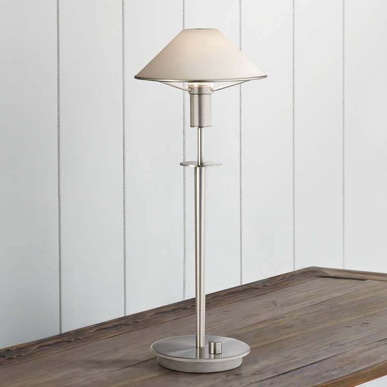 Image 1 Holtkoetter Satin Nickel True White Glass Shade Desk Lamp