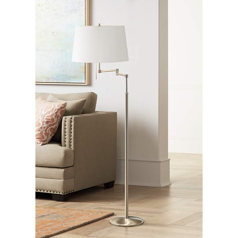Image 1 Holtkoetter Satin Nickel White Shade Swing Arm Floor Lamp
