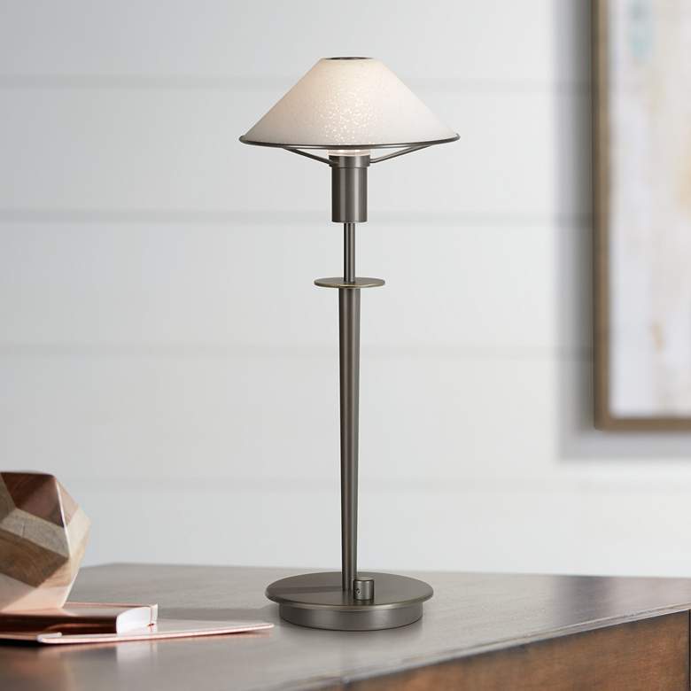 Image 1 Holtkoetter White Glass Shade Olde Bronze Halogen Desk Lamp