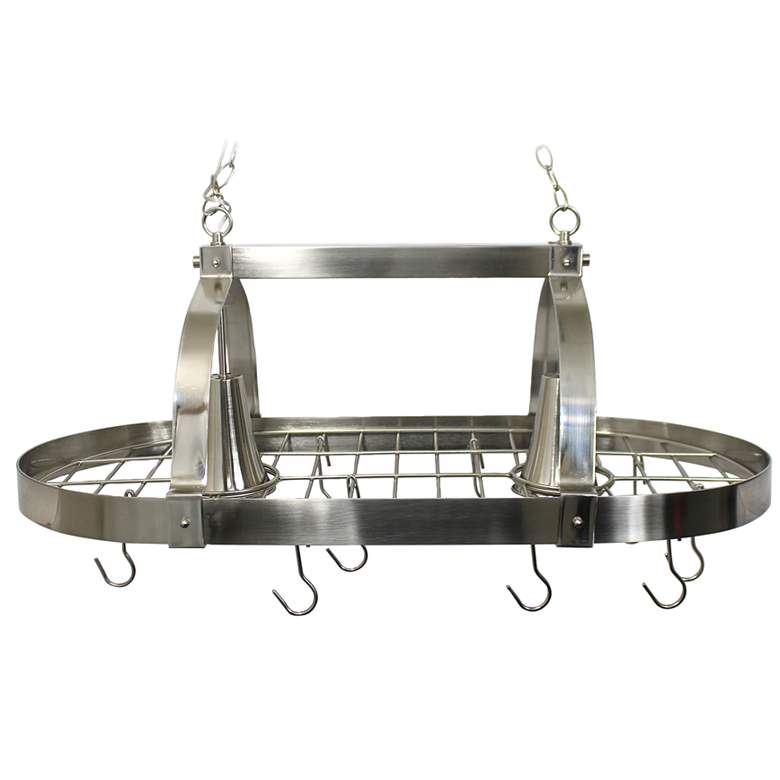 Image 1 Home 35 1/2 inch Wide Brushed Nickel 2-Light Pot Rack Chandelier