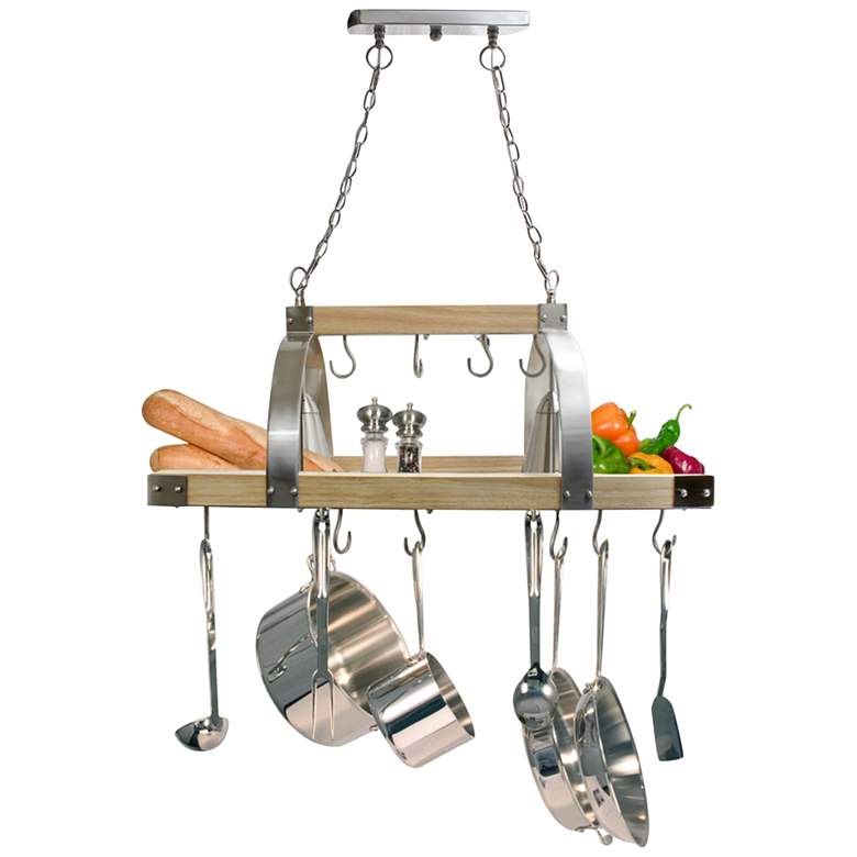 Image 1 Home 36 1/4" Wide Wood Nickel 2-Light Pot Rack Chandelier