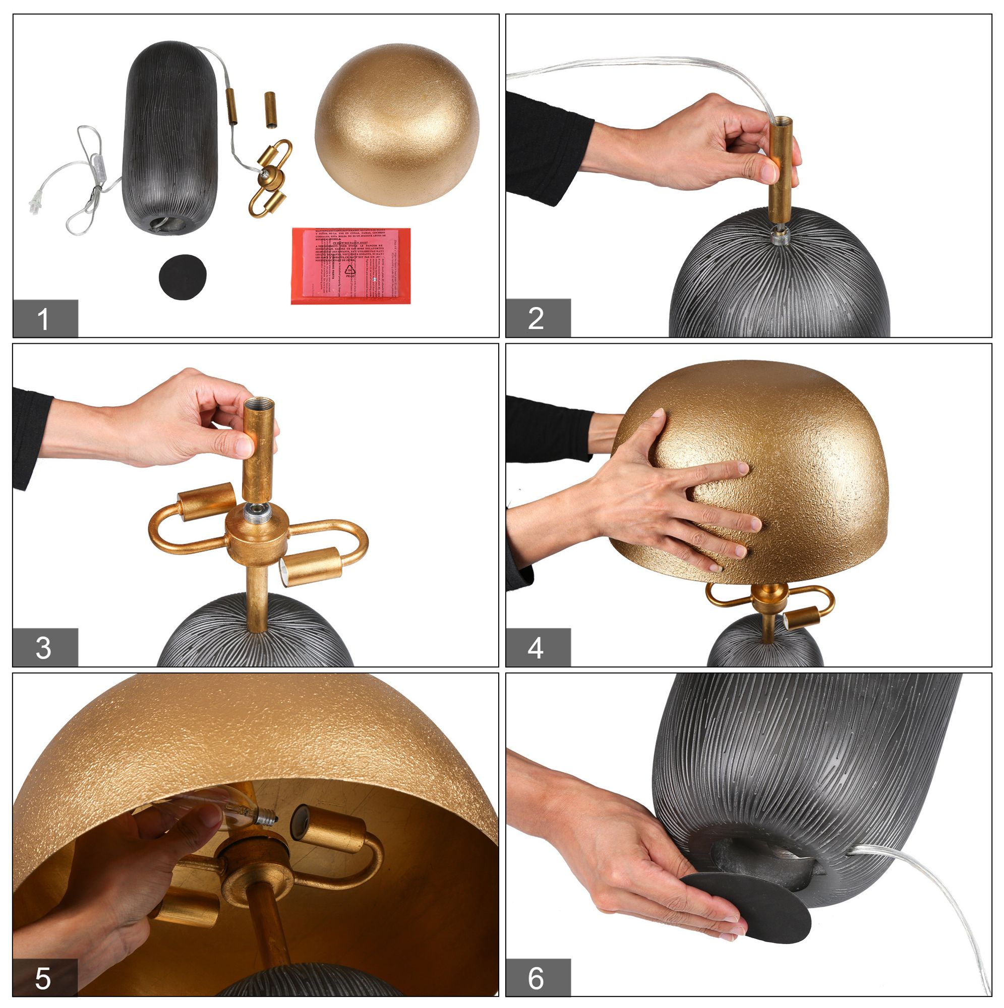 Home Angel Hecatonimos 25 1/2" Black with Gold Dome Modern Table Lamp