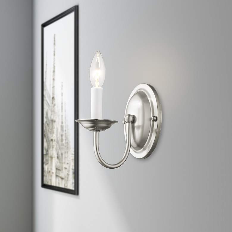 Image 1 Home Basics 1 Light Brushed Nickel Arm Wall Sconce