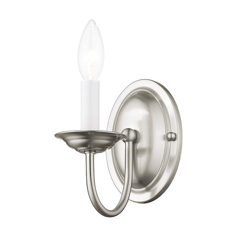 Image 4 Home Basics 1 Light Brushed Nickel Arm Wall Sconce more views
