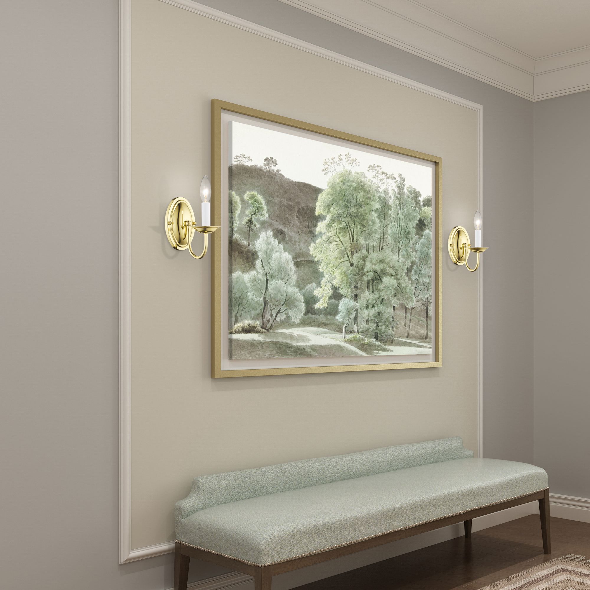 Home Basics 1 Light Polished Brass Arm Wall Sconce