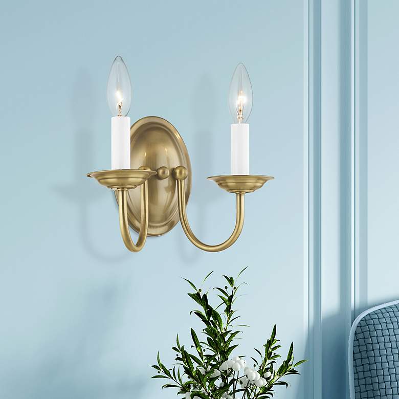 Image 1 Home Basics 2 Light Antique Brass Arm Wall Sconce