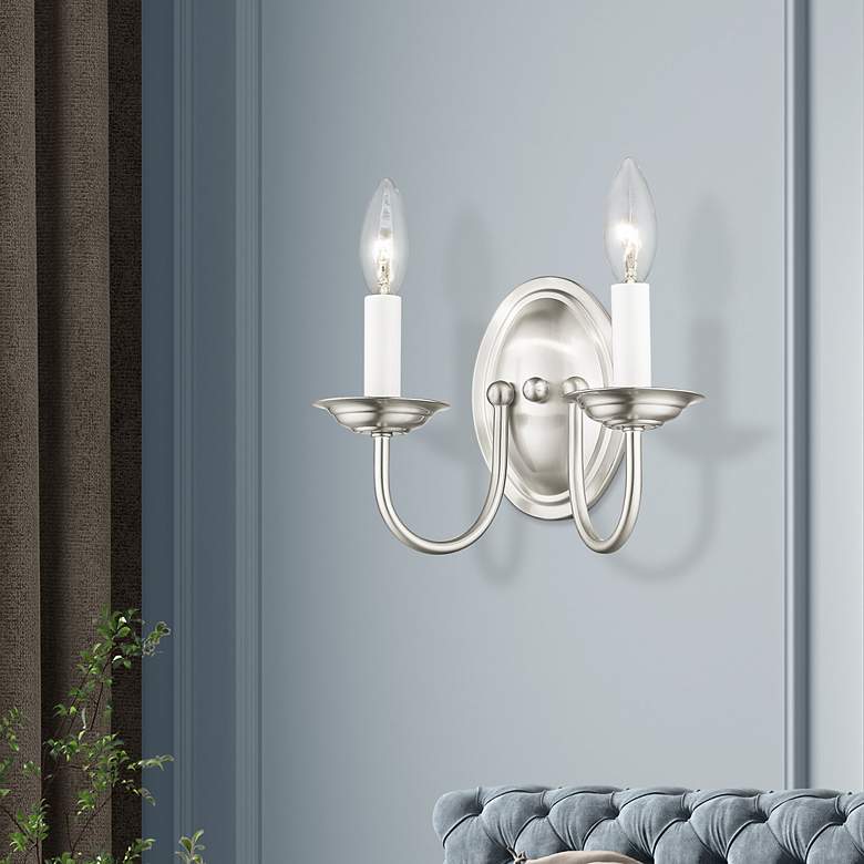 Image 1 Home Basics 2 Light Brushed Nickel Arm Wall Sconce