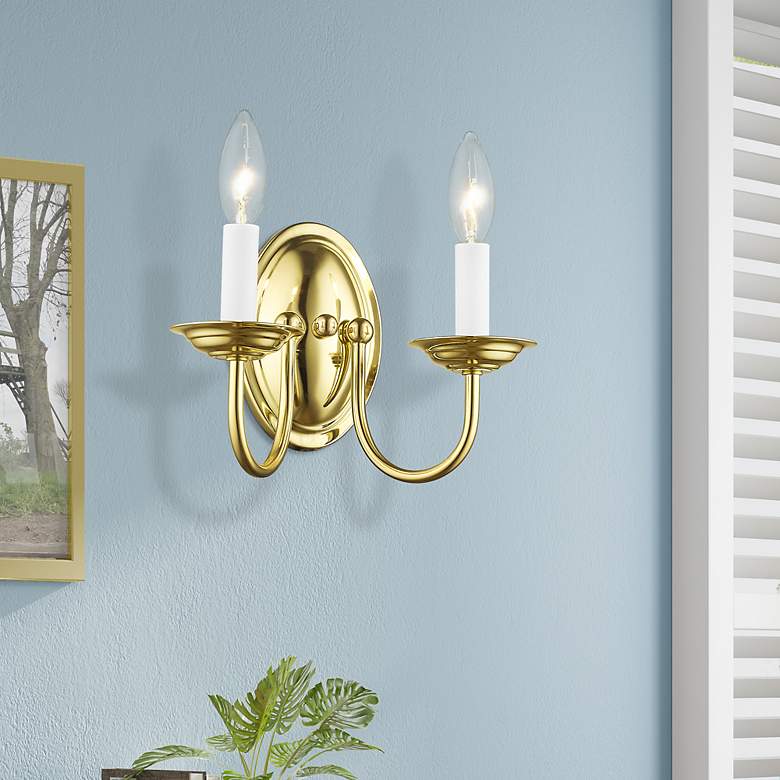 Image 1 Home Basics 2 Light Polished Brass Arm Wall Sconce