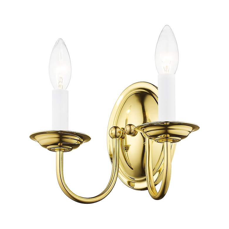 Image 6 Home Basics 2 Light Polished Brass Arm Wall Sconce more views