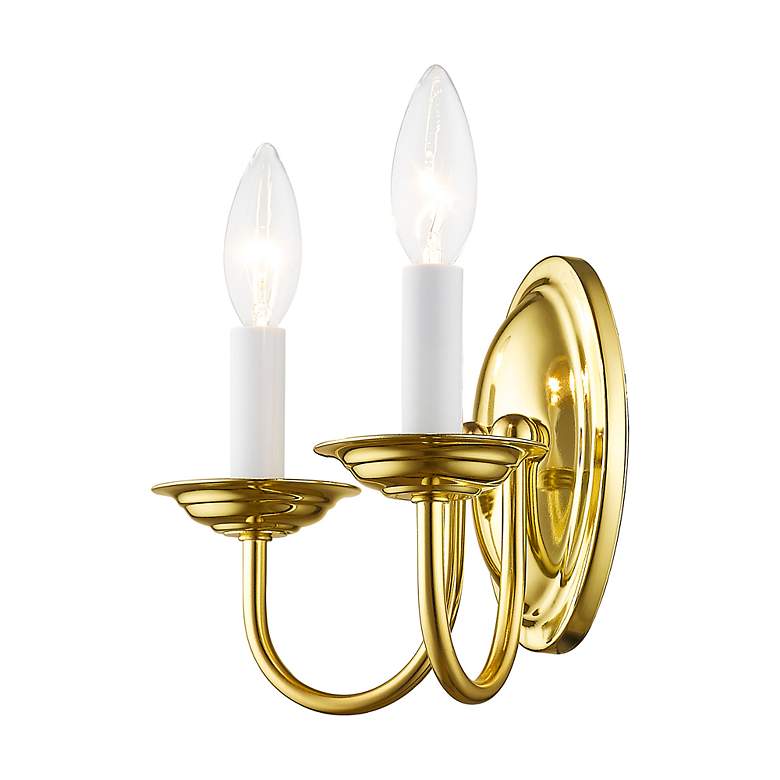 Image 7 Home Basics 2 Light Polished Brass Arm Wall Sconce more views