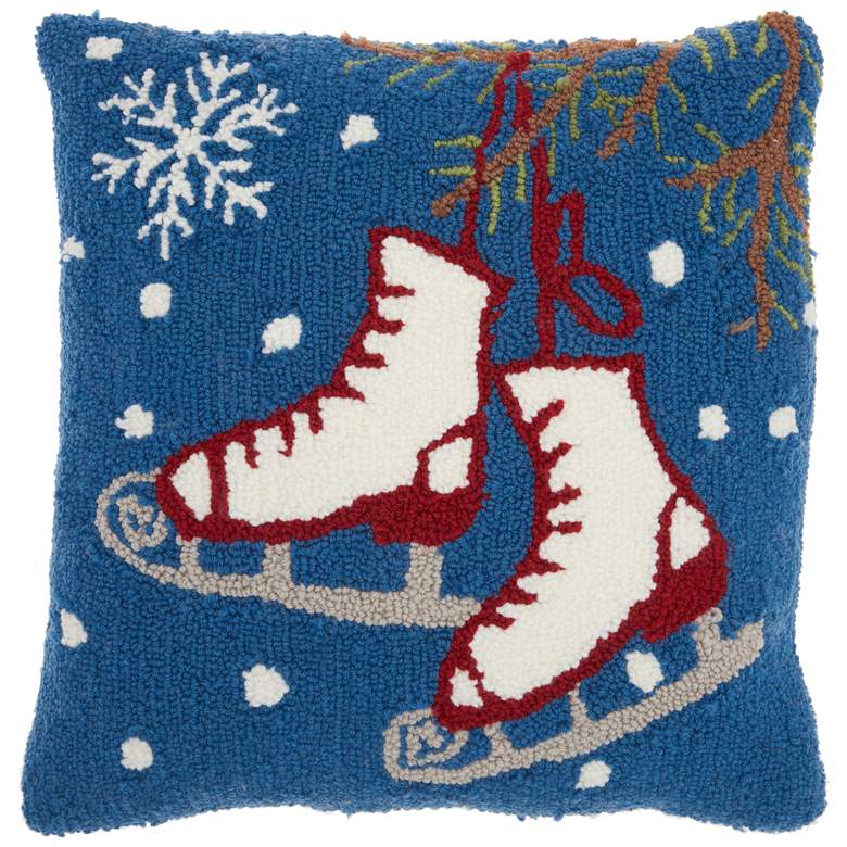 Home for The Holiday Blue Red Ice Skates 18&quot; Square Pillow