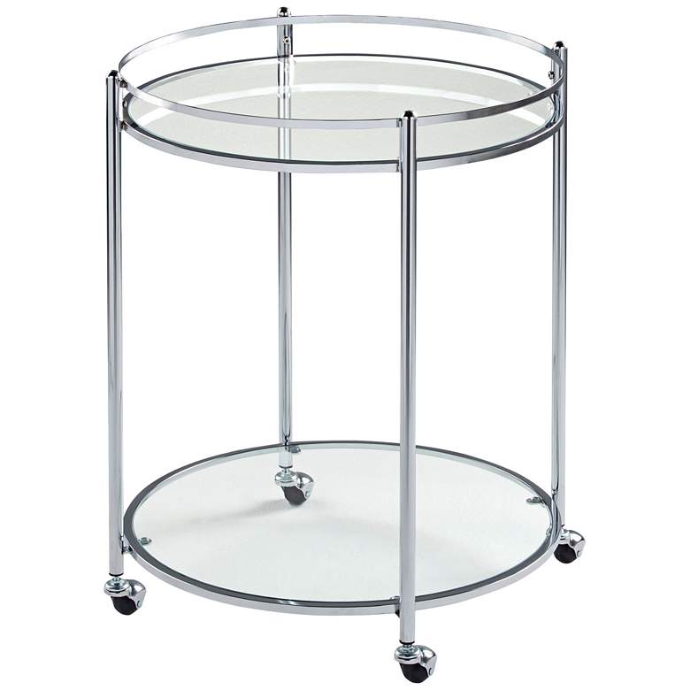 Image 1 Home Veranda 24 inch Wide Chrome and Glass Round Modern Bar Cart