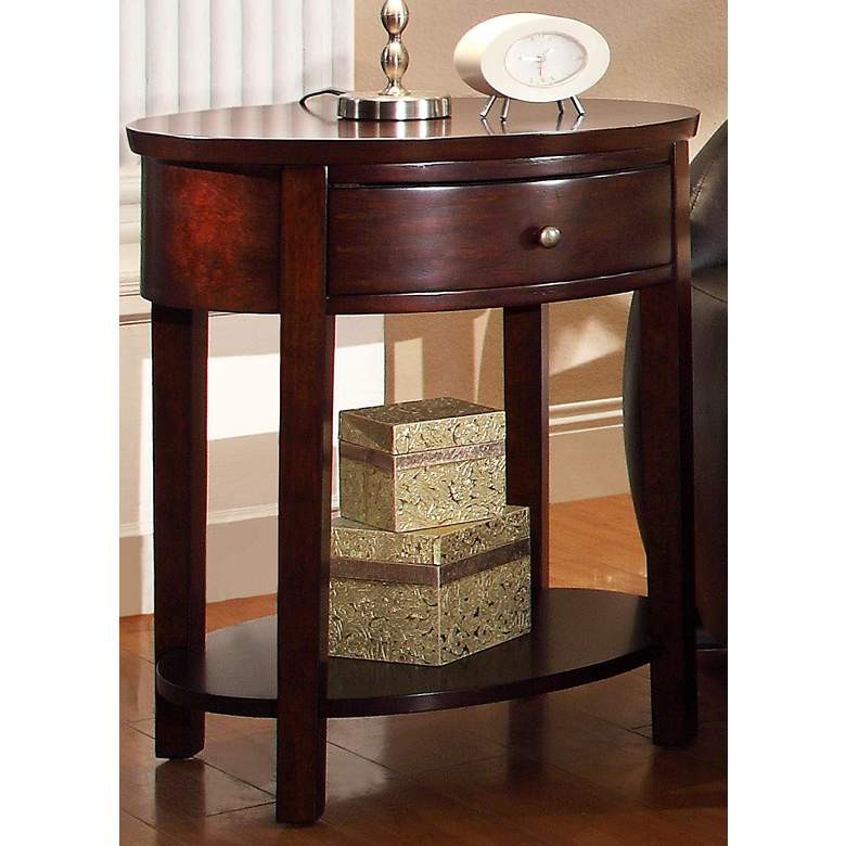 Image 1 HomeBelle 24 inch Wide Classic Espresso Oval Nightstand