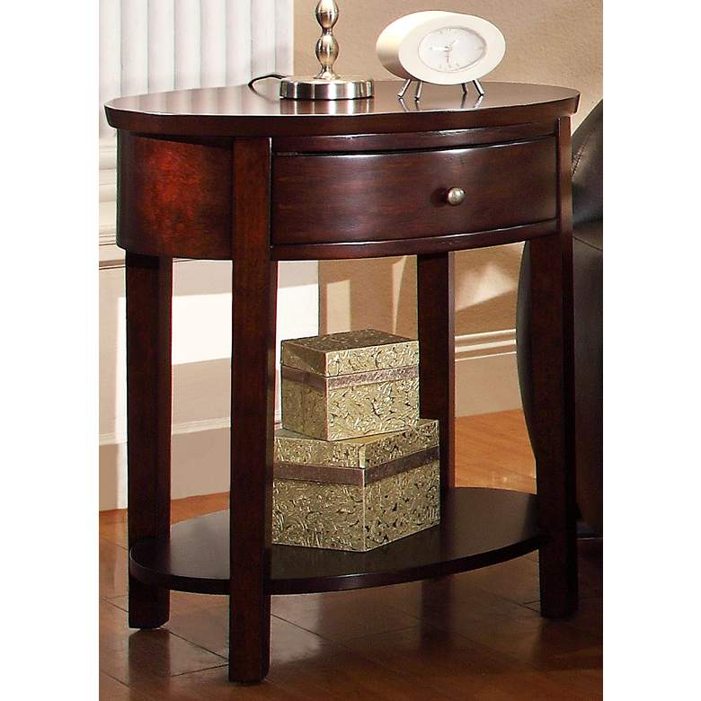 Image 1 HomeBelle 24" Wide Classic Espresso Oval Nightstand
