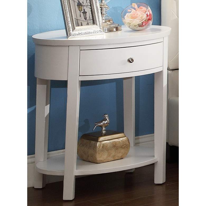 Image 1 HomeBelle 24" Wide Classic White Oval Nightstand