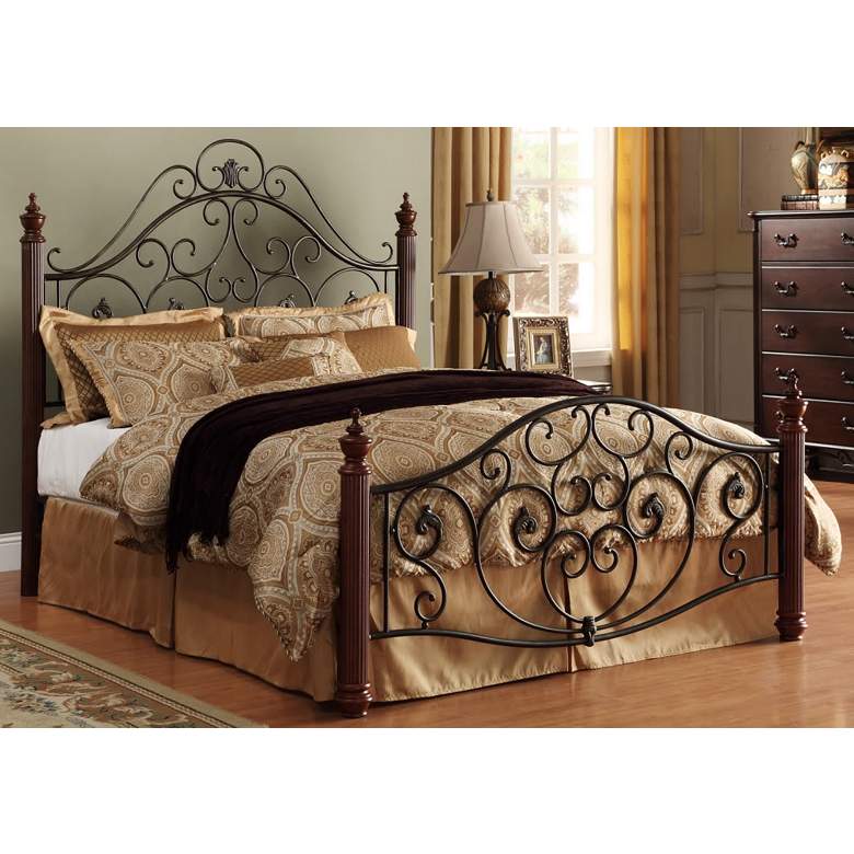 Image 1 HomeBelle Cherry and Bronze Scrolled Queen Bed