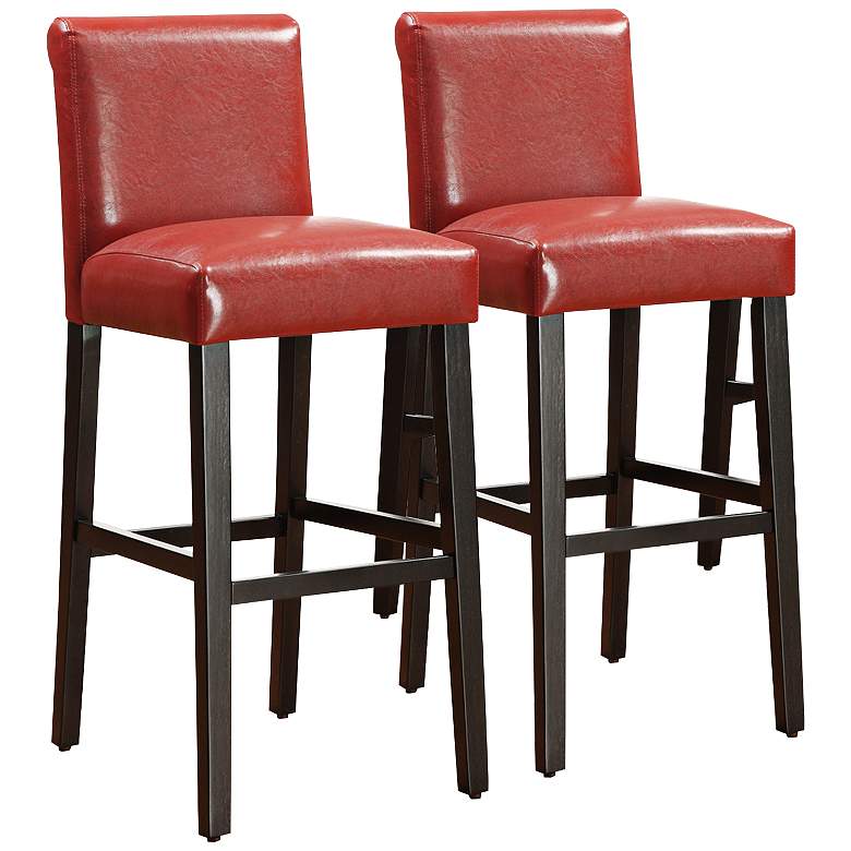 Image 1 HomeBelle Haven Set of 2 Red Faux Leather 29 inch Bar Stools