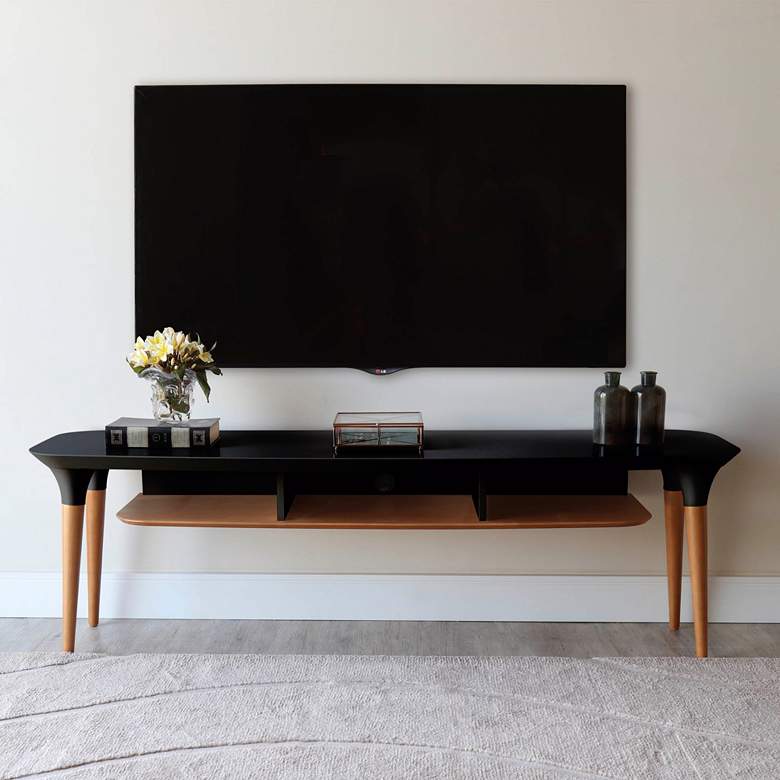 Image 1 HomeDock 63" Wide Matte Black and Cinnamon 3-Shelf TV Stand