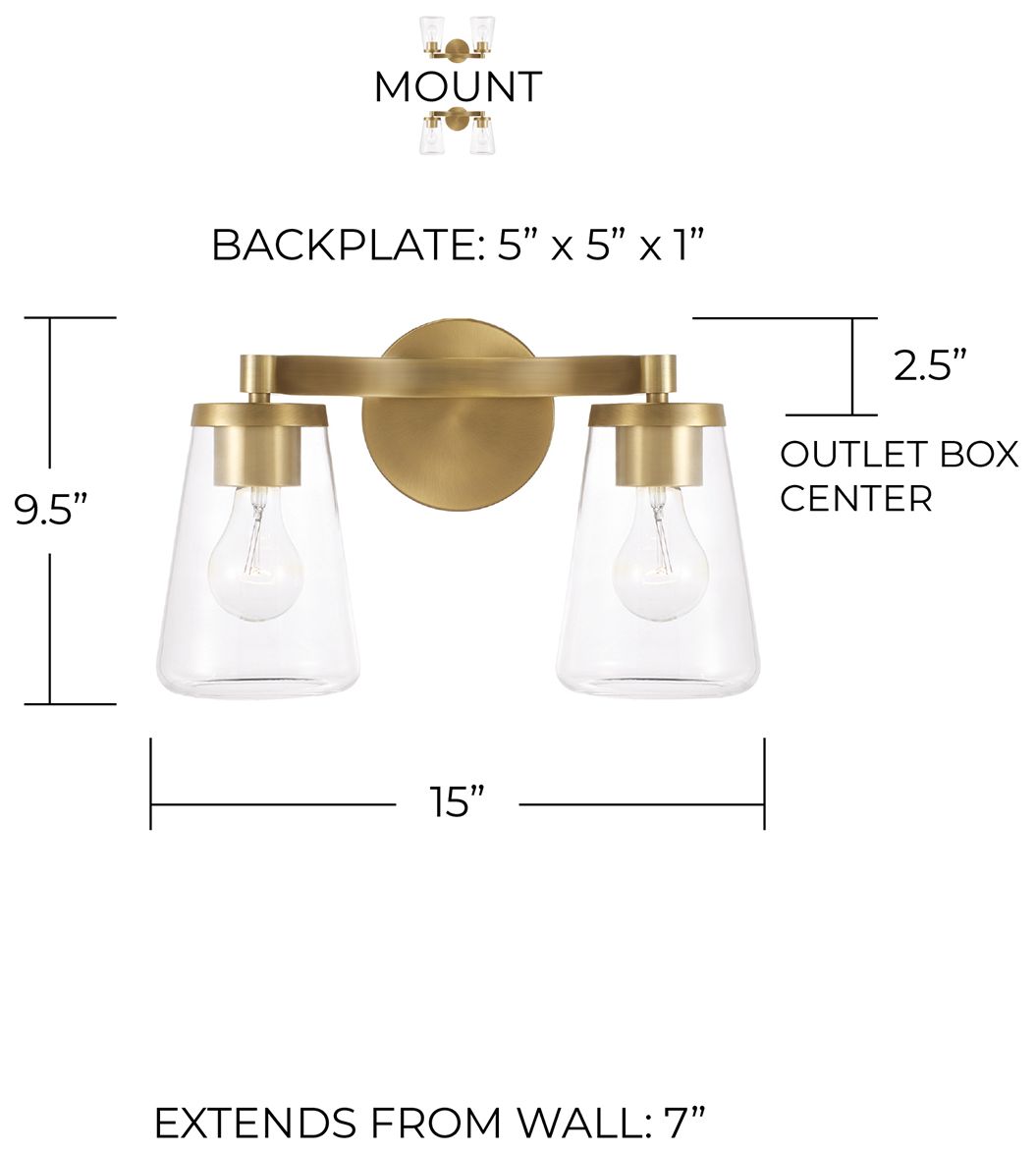 Image 6 HomePlace Lighting Aaron 2 Light Vanity 15" Aged Brass more views