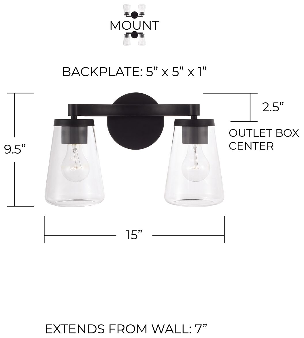 Image 6 HomePlace Lighting Aaron 2 Light Vanity 15" Matte Black more views