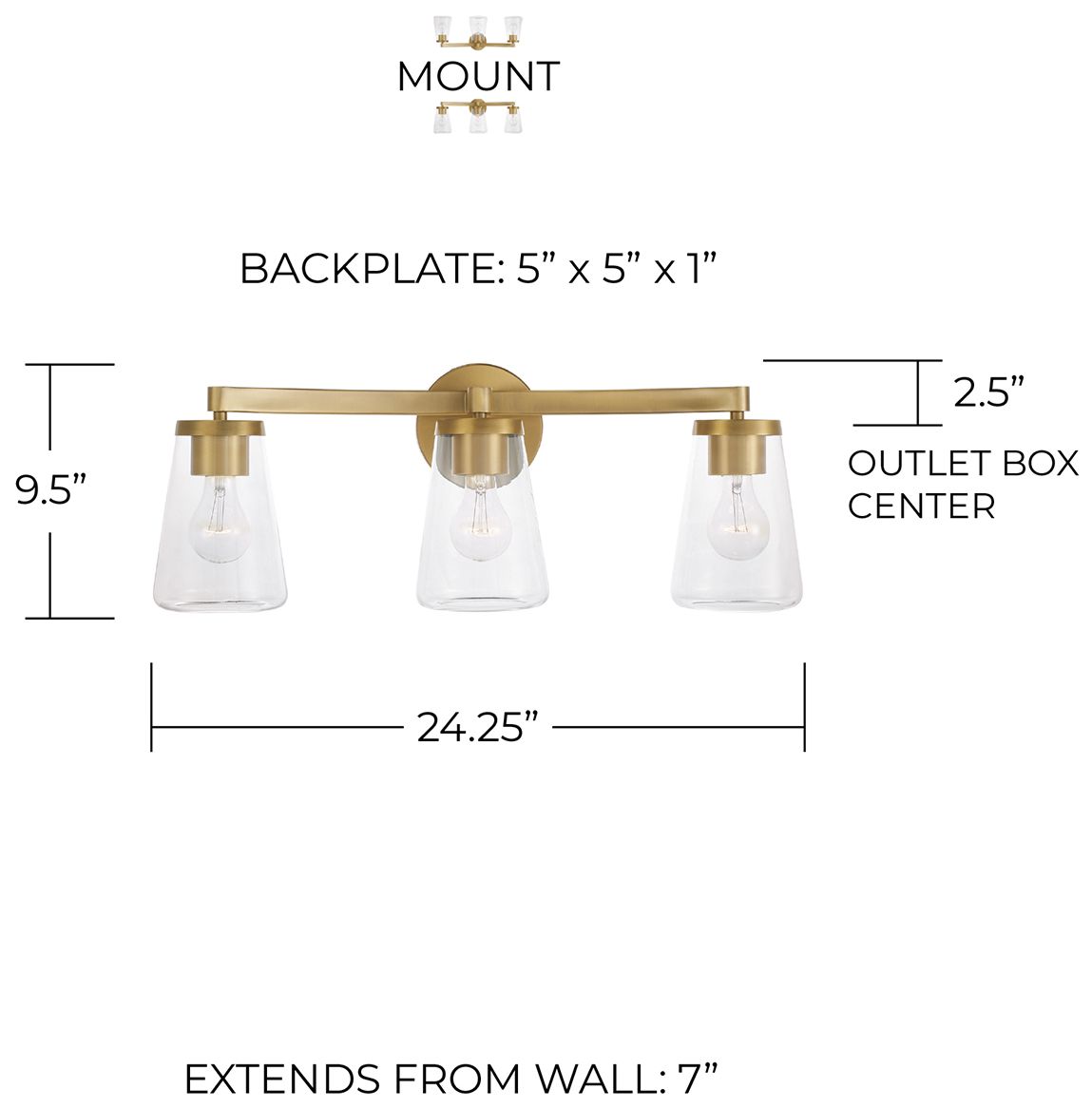 Image 6 HomePlace Lighting Aaron 3 Light Vanity 24.25" Aged Brass more views