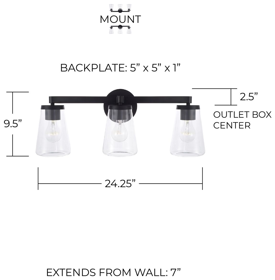 Image 6 HomePlace Lighting Aaron 3 Light Vanity 24.25" Matte Black more views