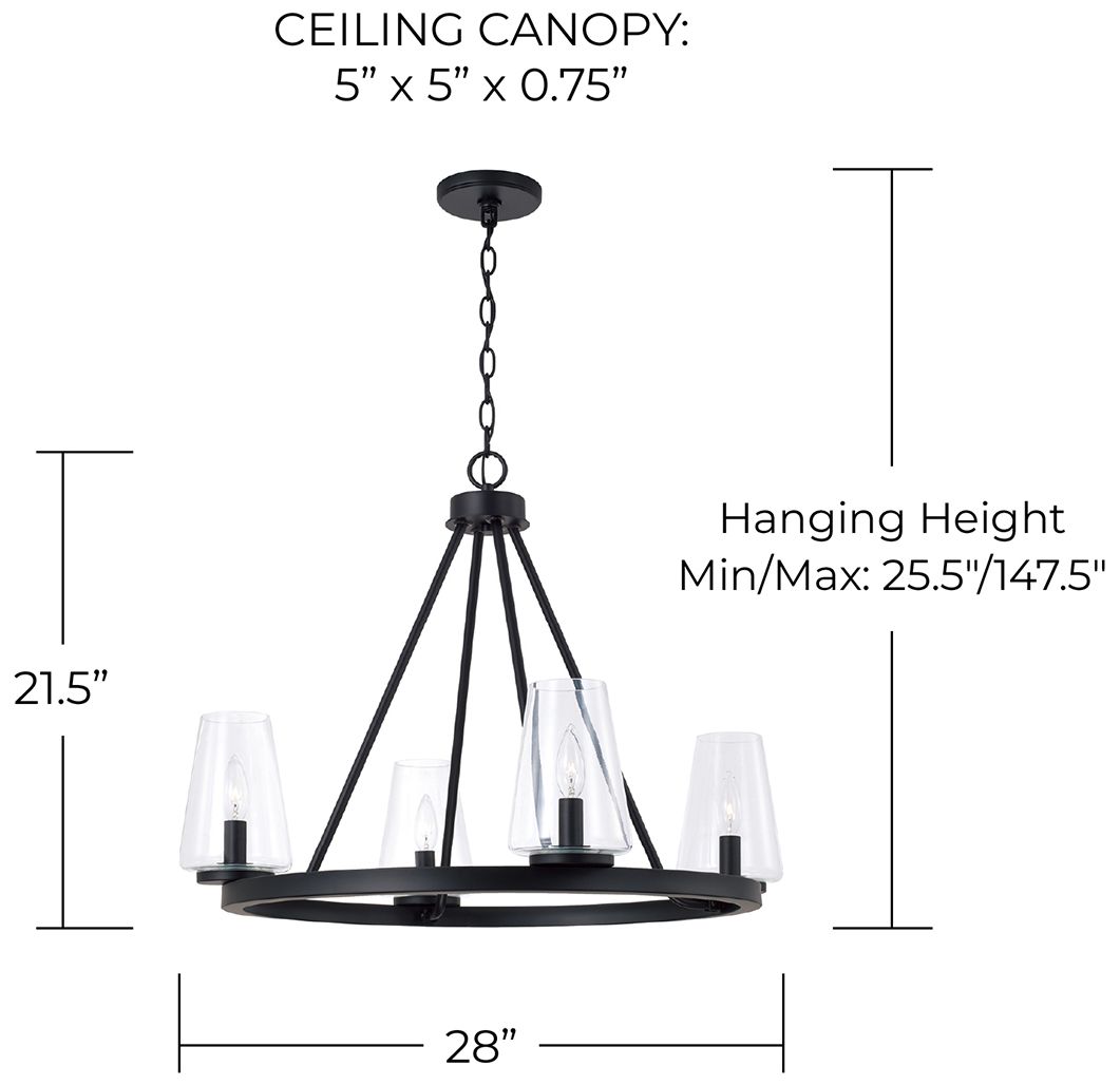 Image 7 HomePlace Lighting Aaron 4 Light Chandelier 28" Matte Black more views