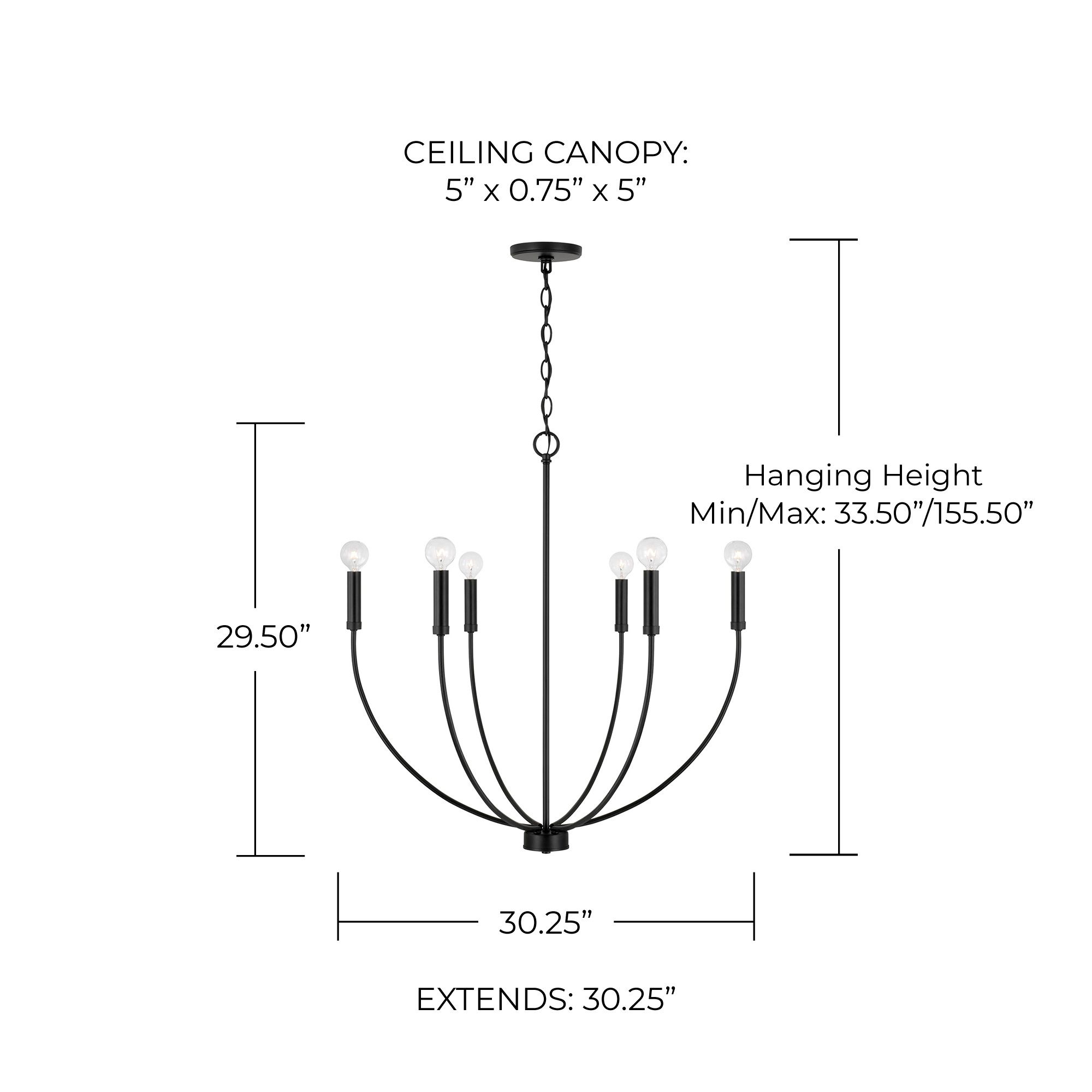 Image 5 HomePlace Lighting Ansley 6 Light Chandelier 30.25" Matte Black more views