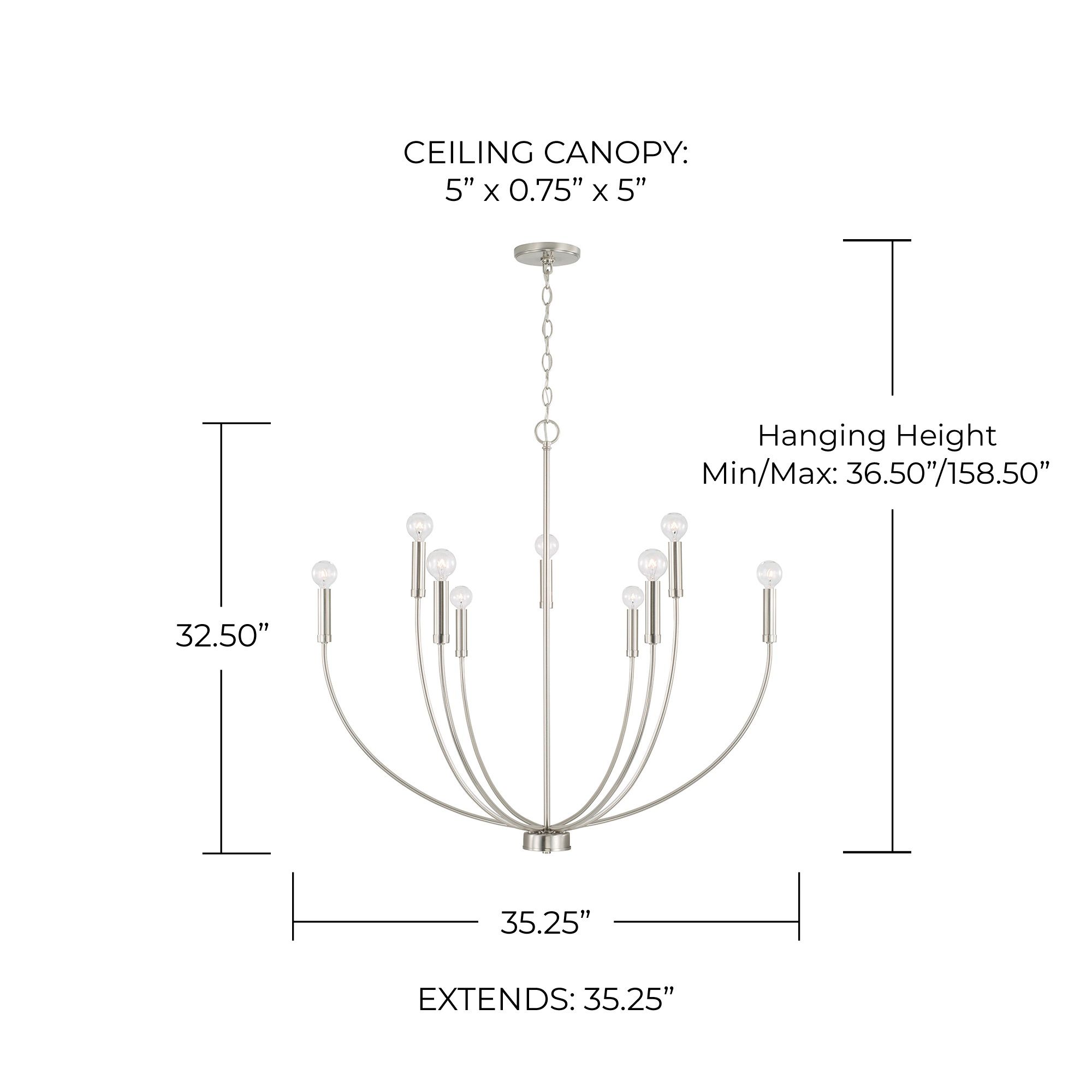 HomePlace Lighting Ansley 9 Light Chandelier Brushed Nickel