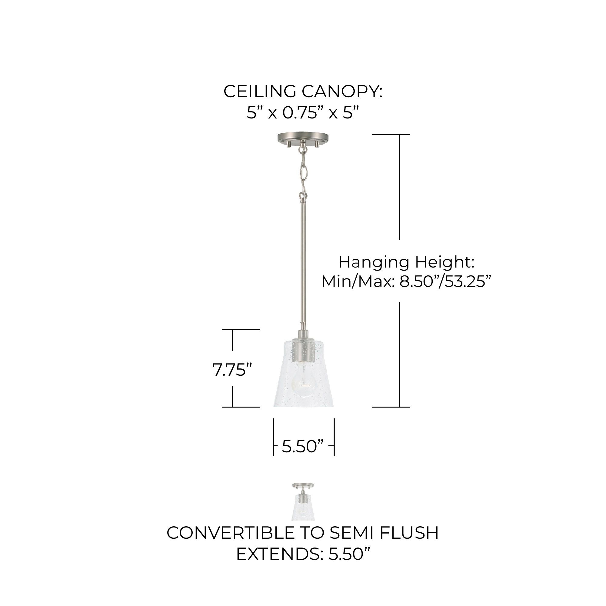 Image 5 HomePlace Lighting Baker 1 Light Pendant 5.5" Brushed Nickel more views