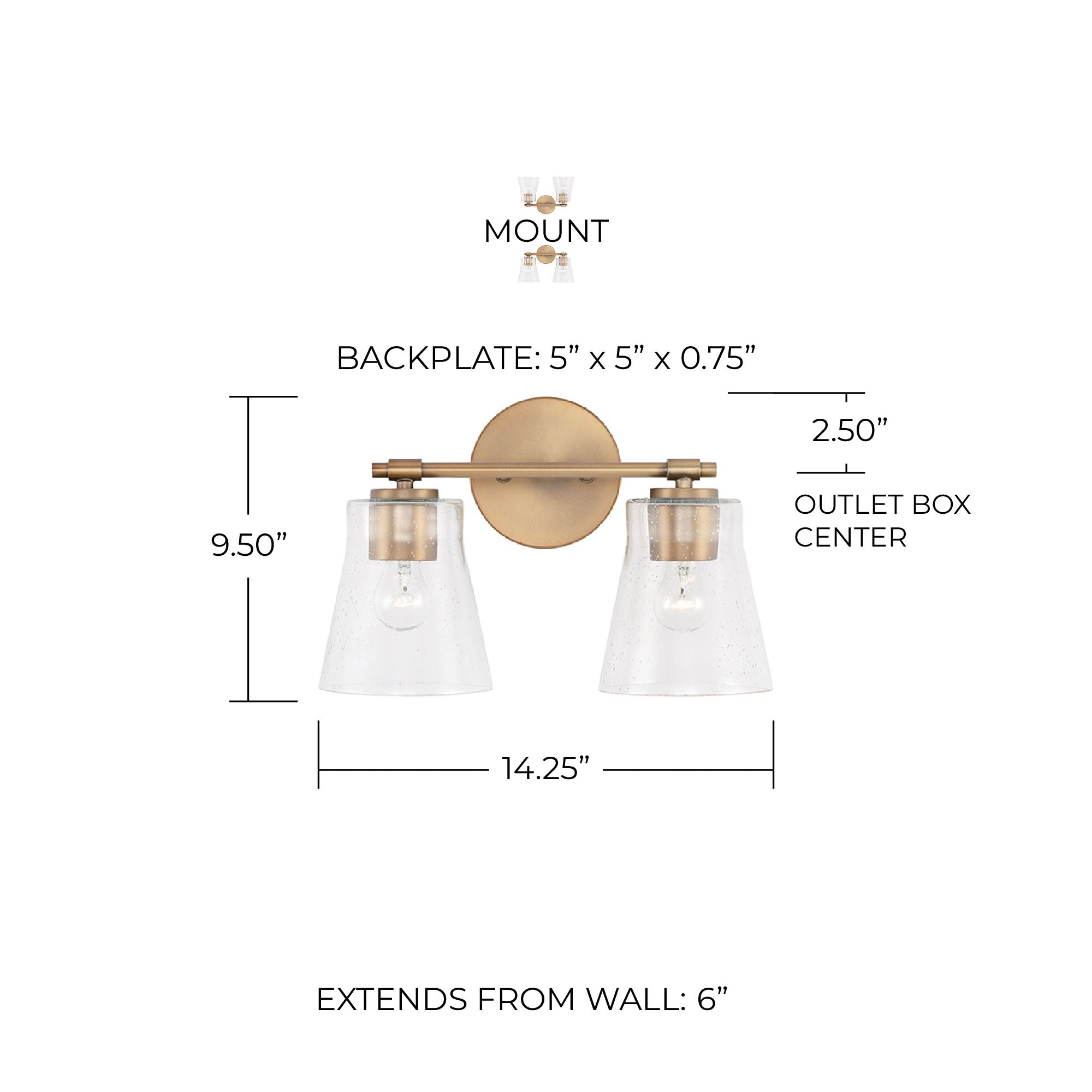 Image 5 HomePlace Lighting Baker 2 Light Vanity 14.25" Aged Brass more views