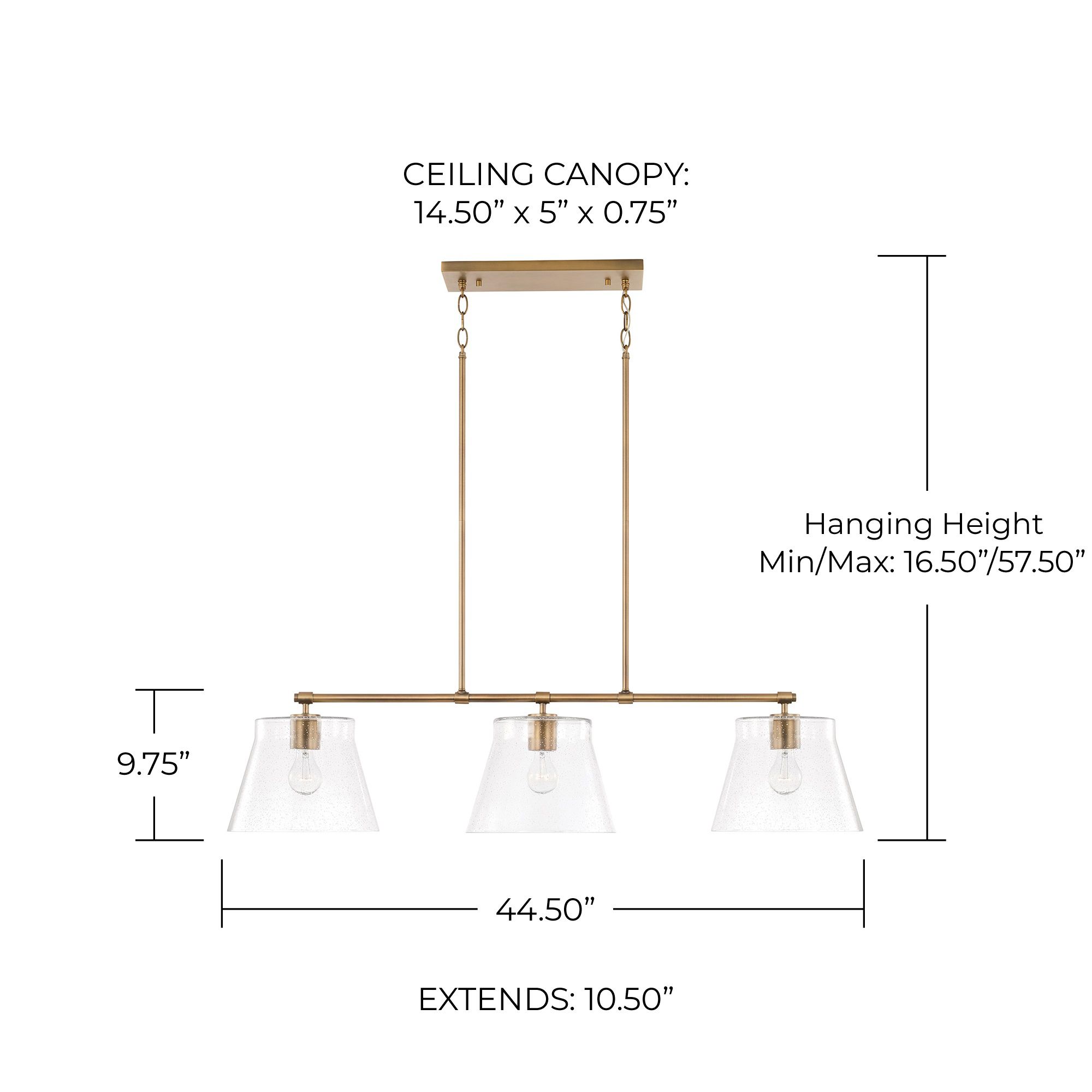 Image 5 HomePlace Lighting Baker 3 Lig Linear Chandelier 44.5" Aged Brass more views