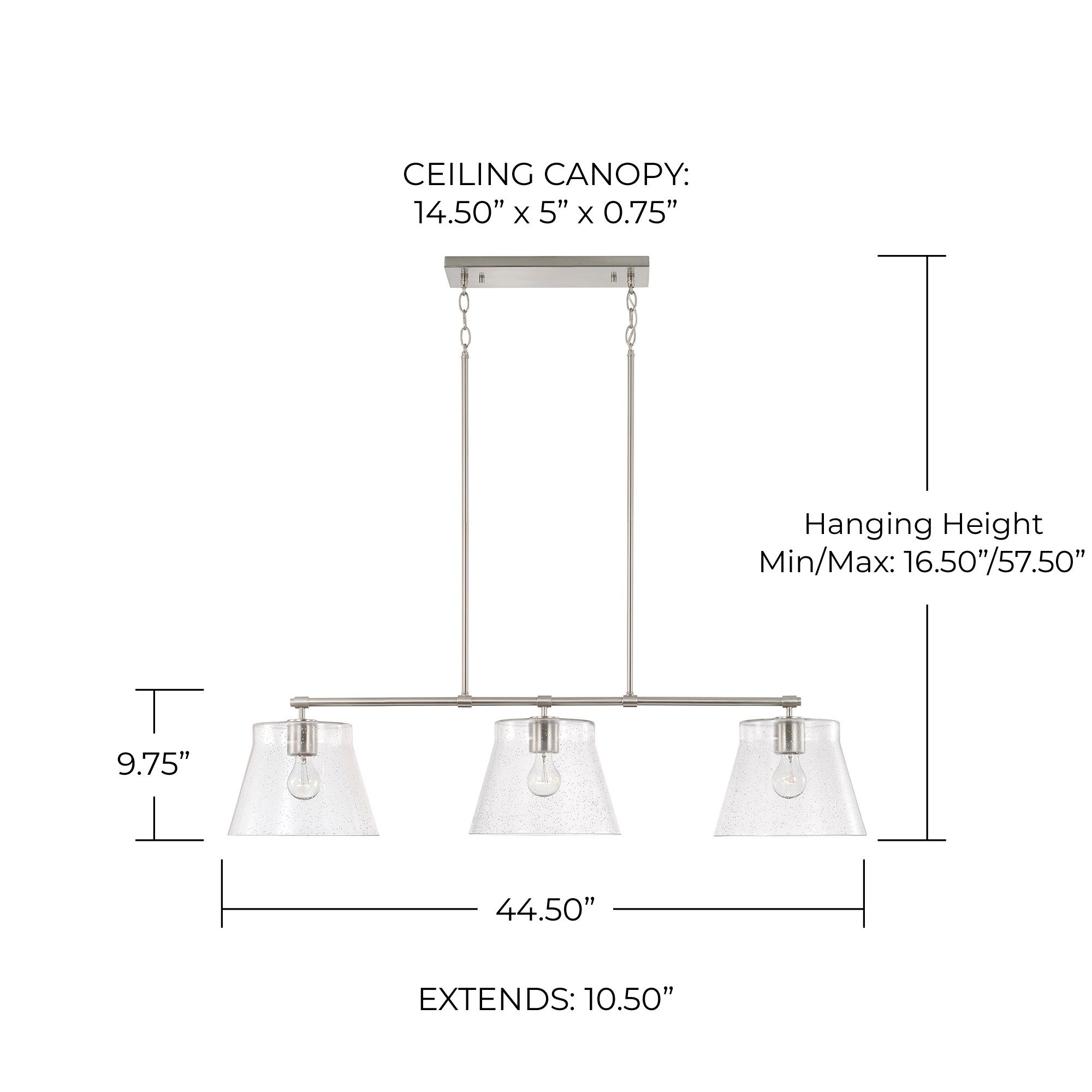 Image 5 HomePlace Lighting Baker 3 Lig Linear Chandelier 44.5" Brushed Nickel more views