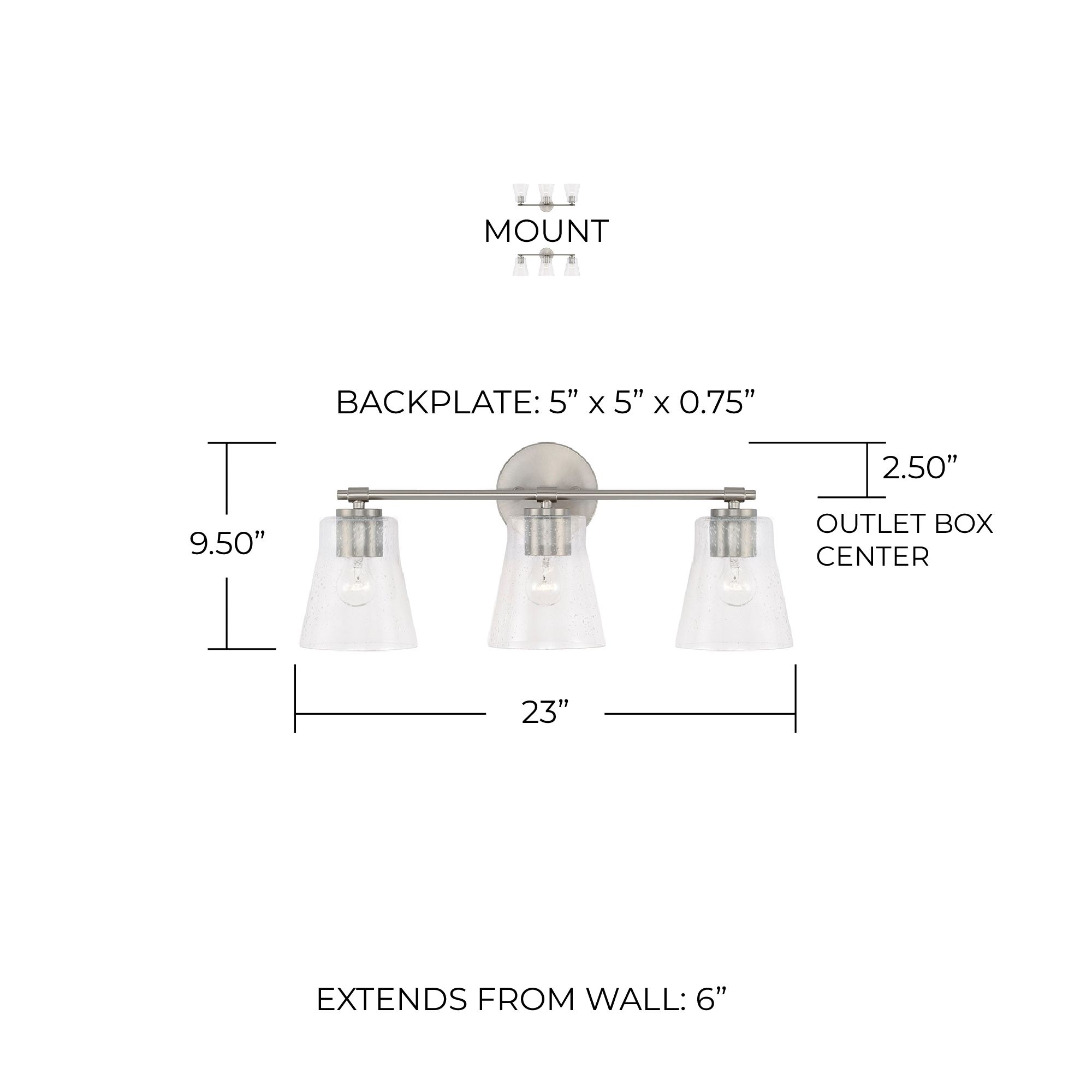 Image 5 HomePlace Lighting Baker 3 Light Vanity Brushed Nickel more views