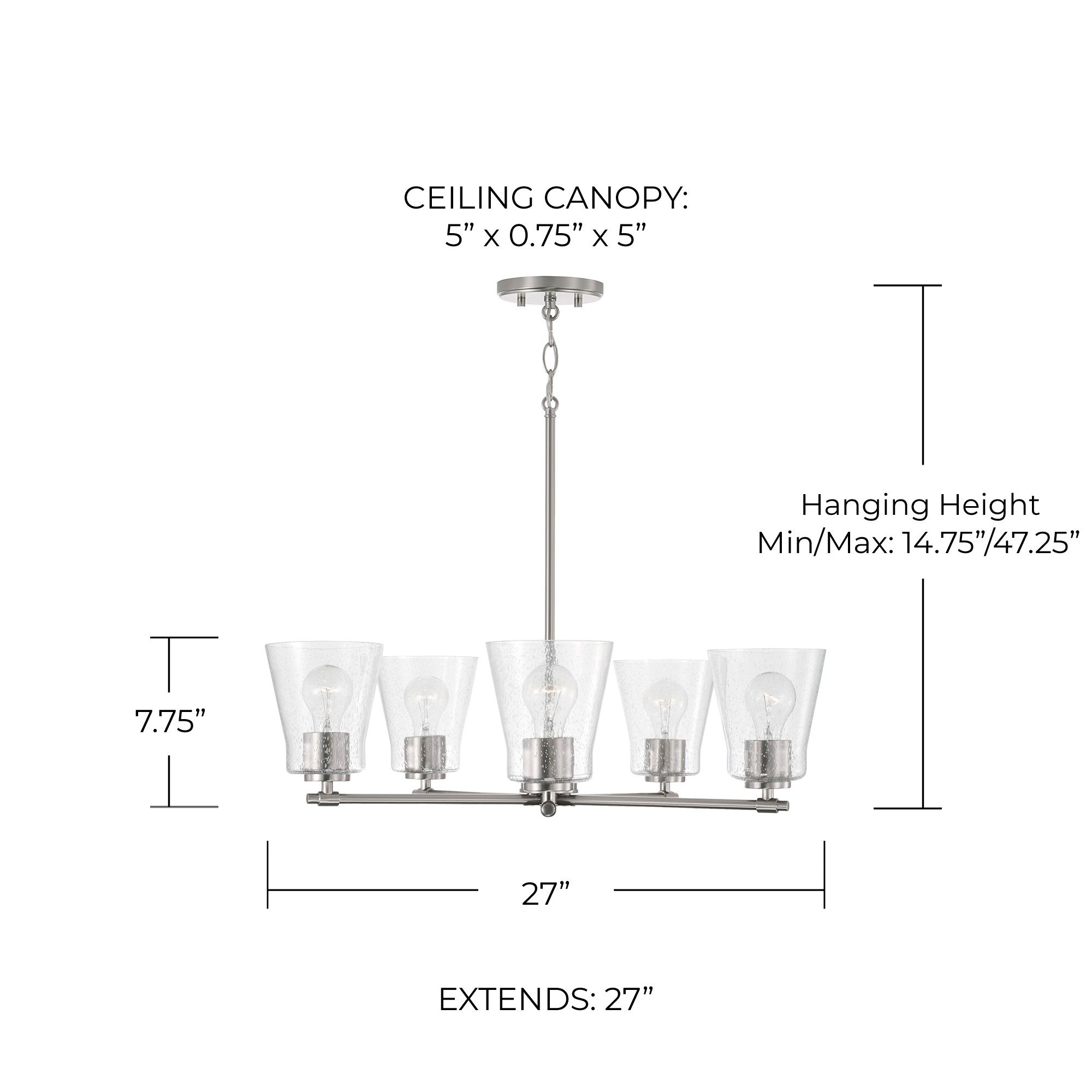 Image 5 HomePlace Lighting Baker 5 Light Chandelier 27" Brushed Nickel more views