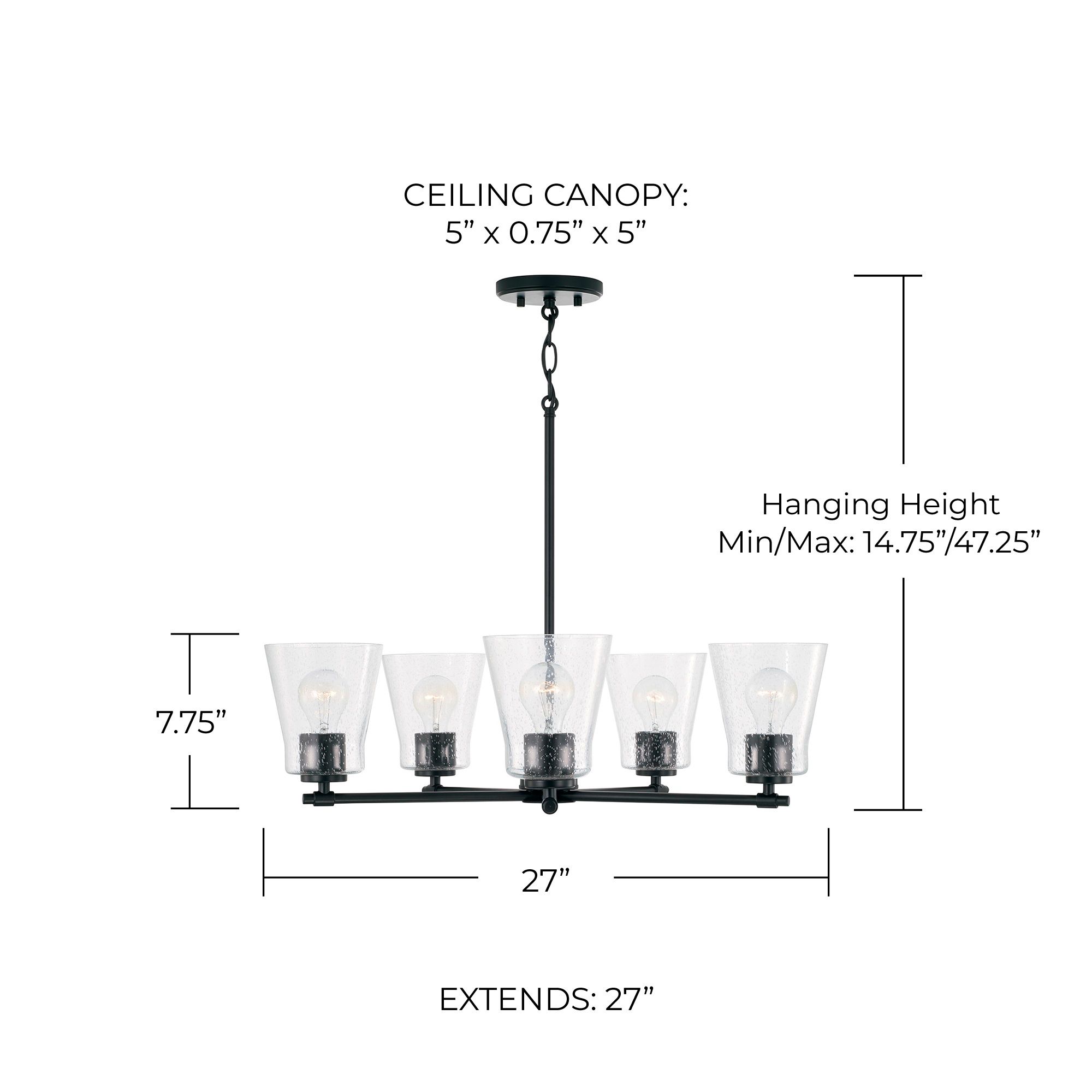 Image 5 HomePlace Lighting Baker 5 Light Chandelier 27" Matte Black more views