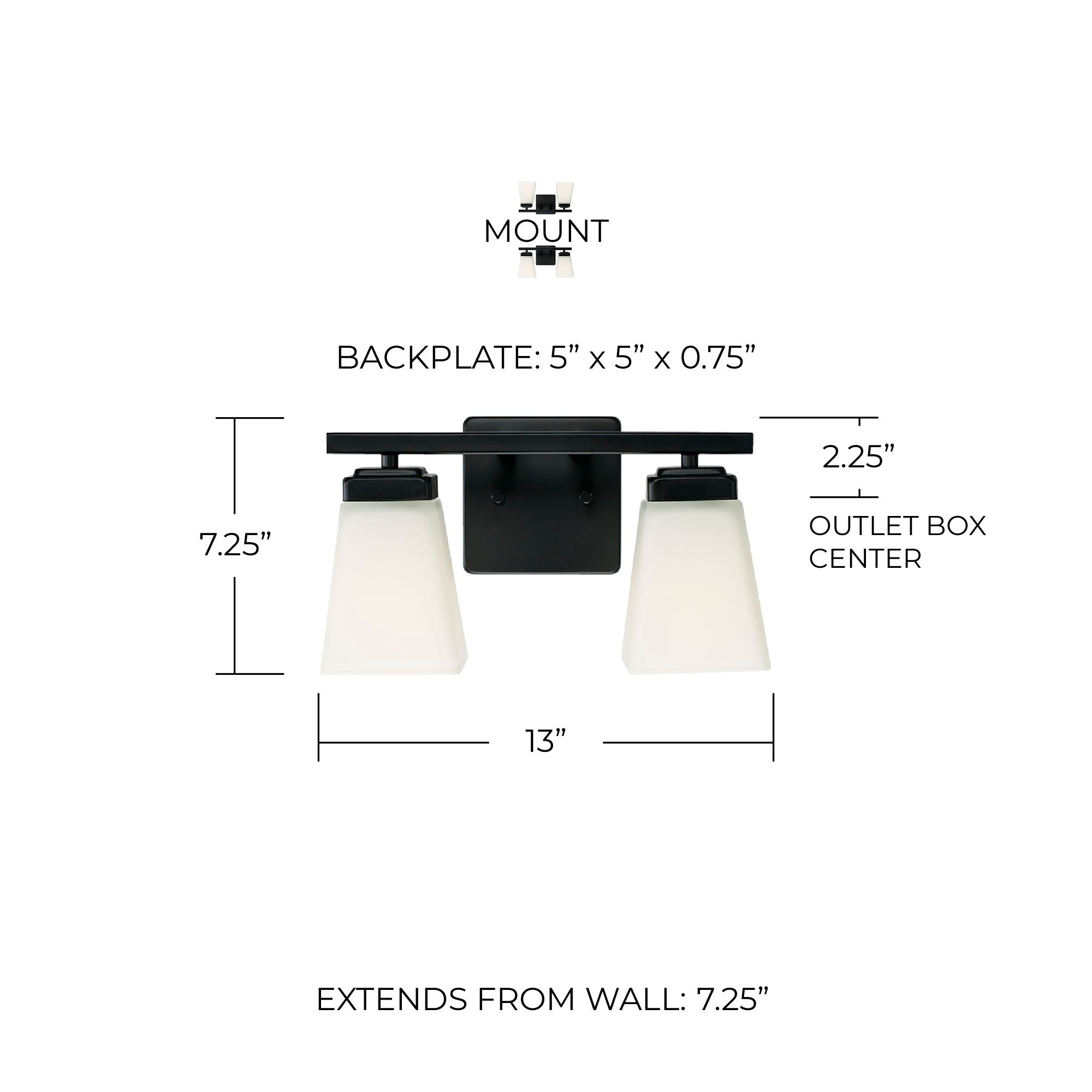 Image 5 HomePlace Lighting Baxley 2 Lig Vanity 13" Matte Black more views