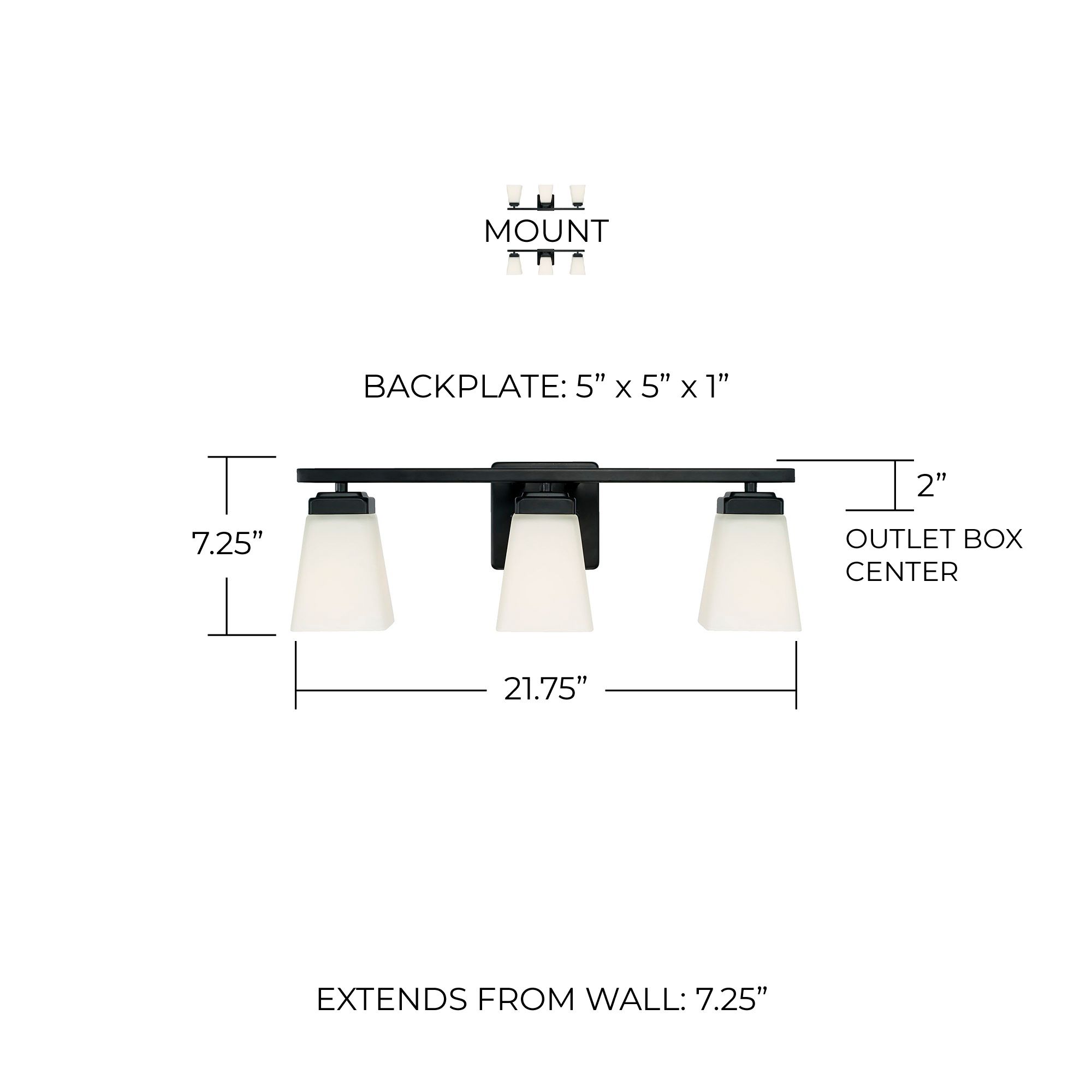 Image 5 HomePlace Lighting Baxley 3 Light Vanity 21.75" Matte Black more views