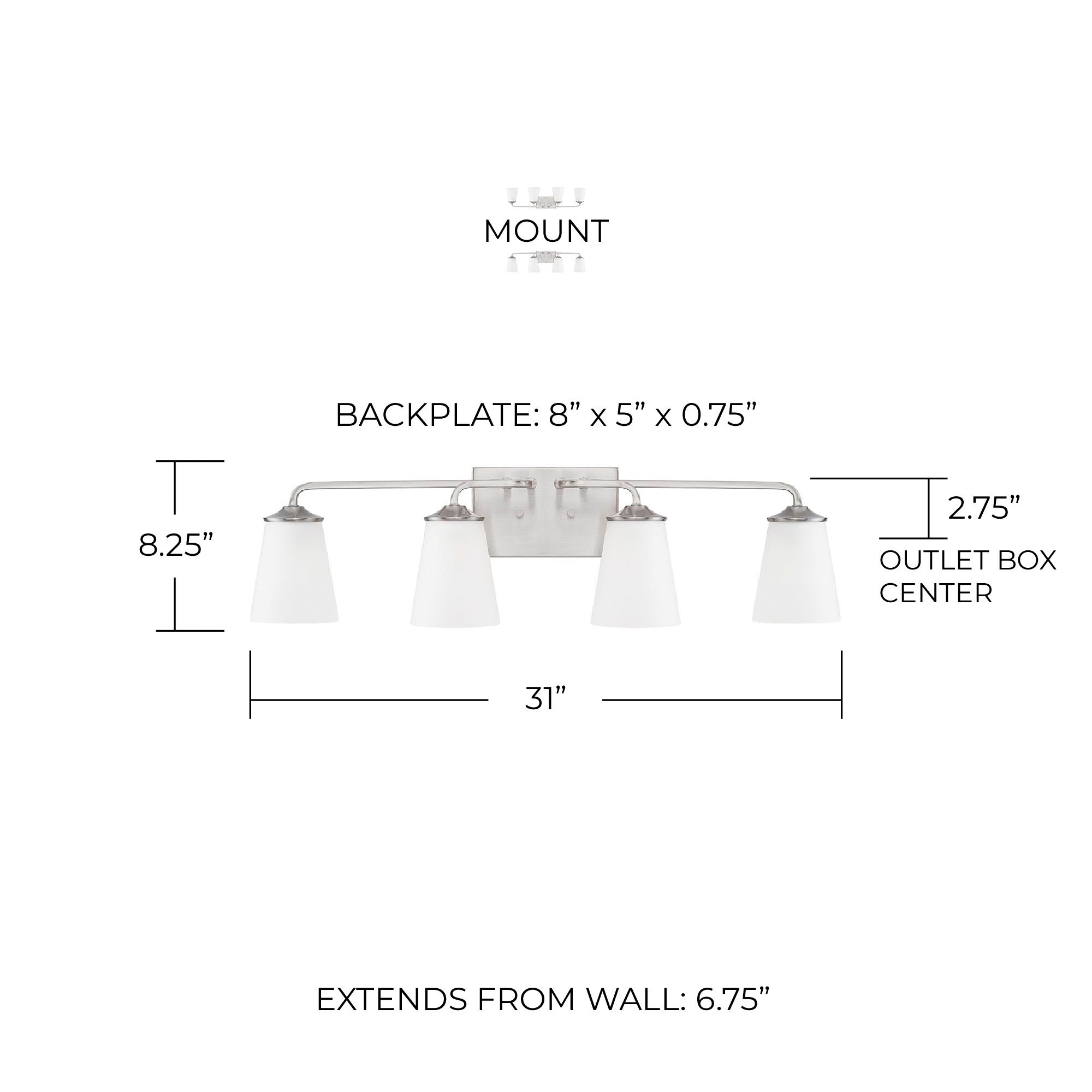 Image 2 HomePlace Lighting Braylon 4 Lig Vanity 31" Brushed Nickel more views