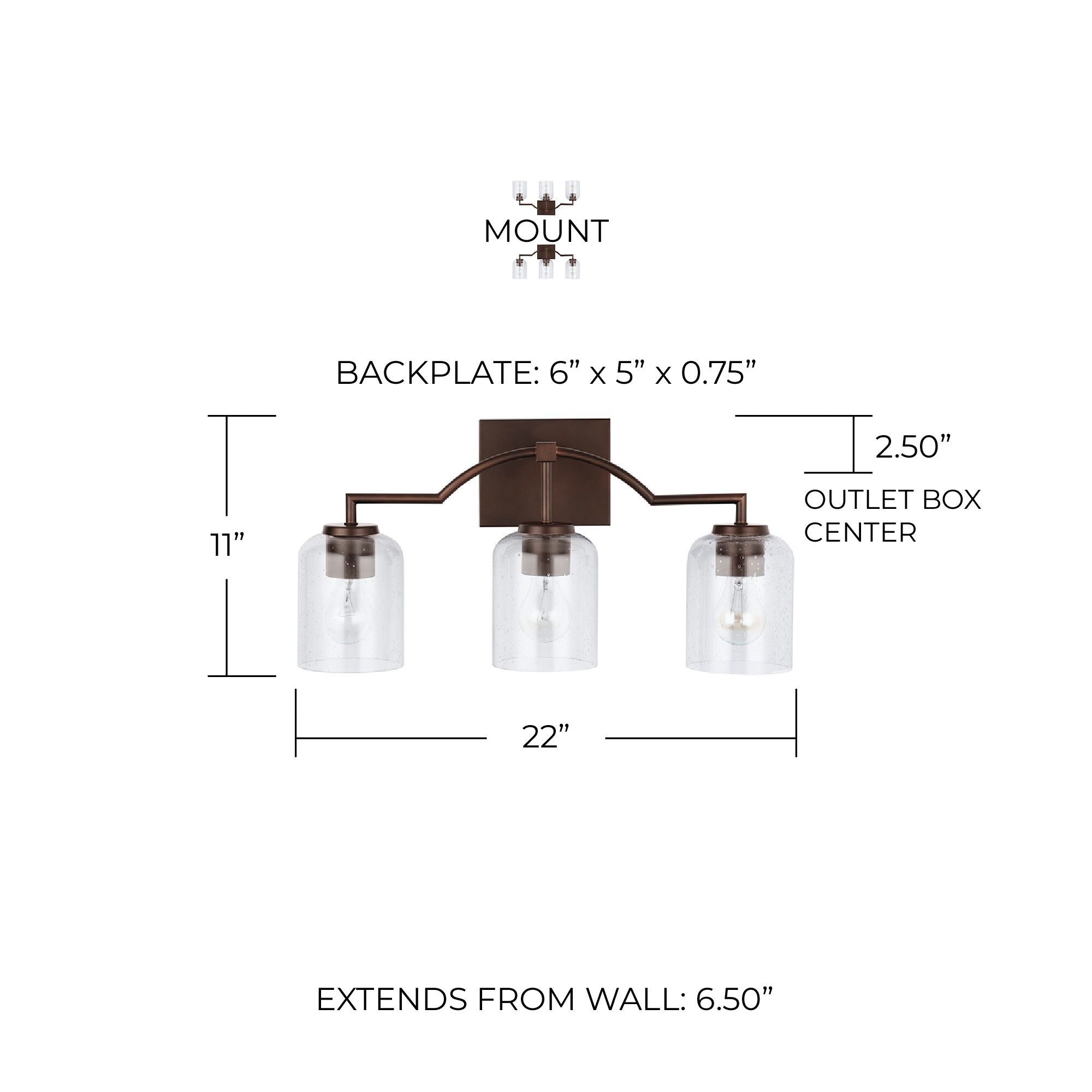 Image 7 HomePlace Lighting Carter 3 Light Vanity Bronze more views