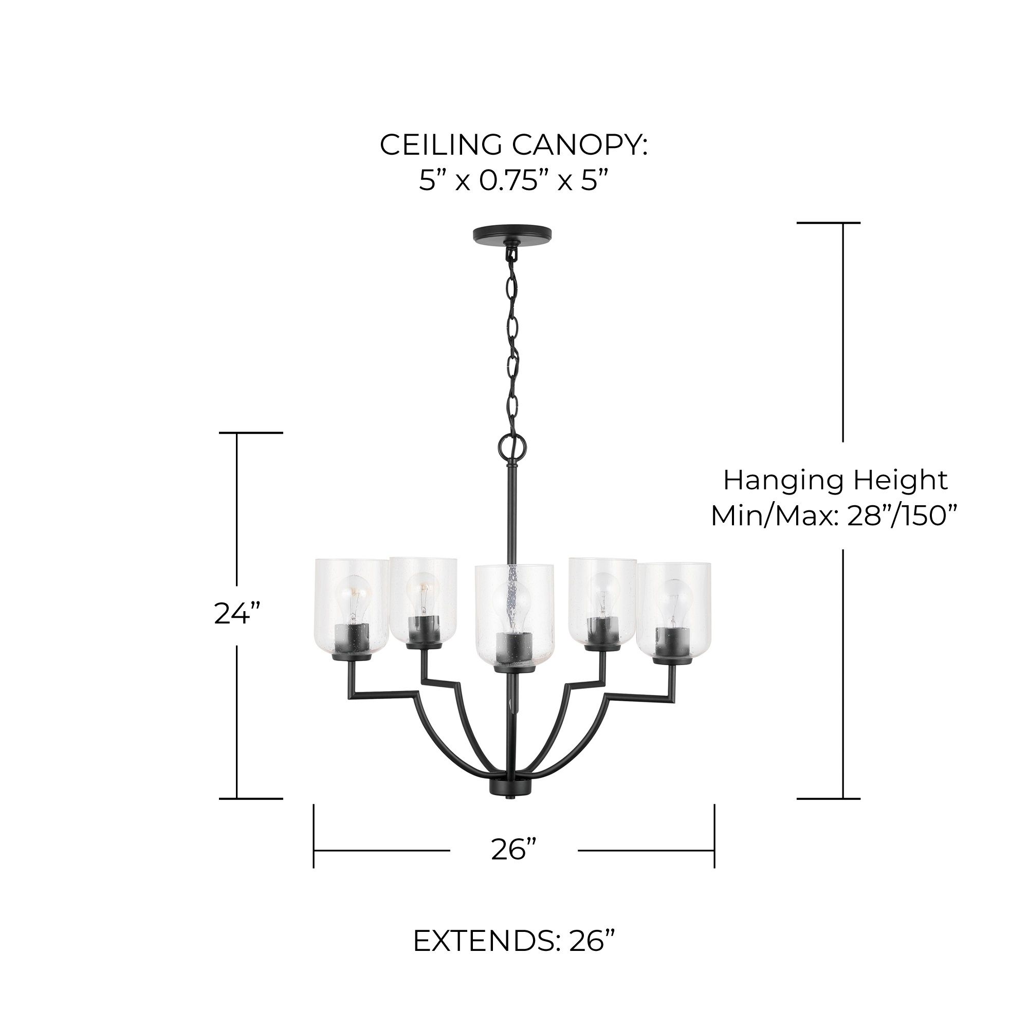 HomePlace Lighting Carter 5 Light Chandelier Matte Black