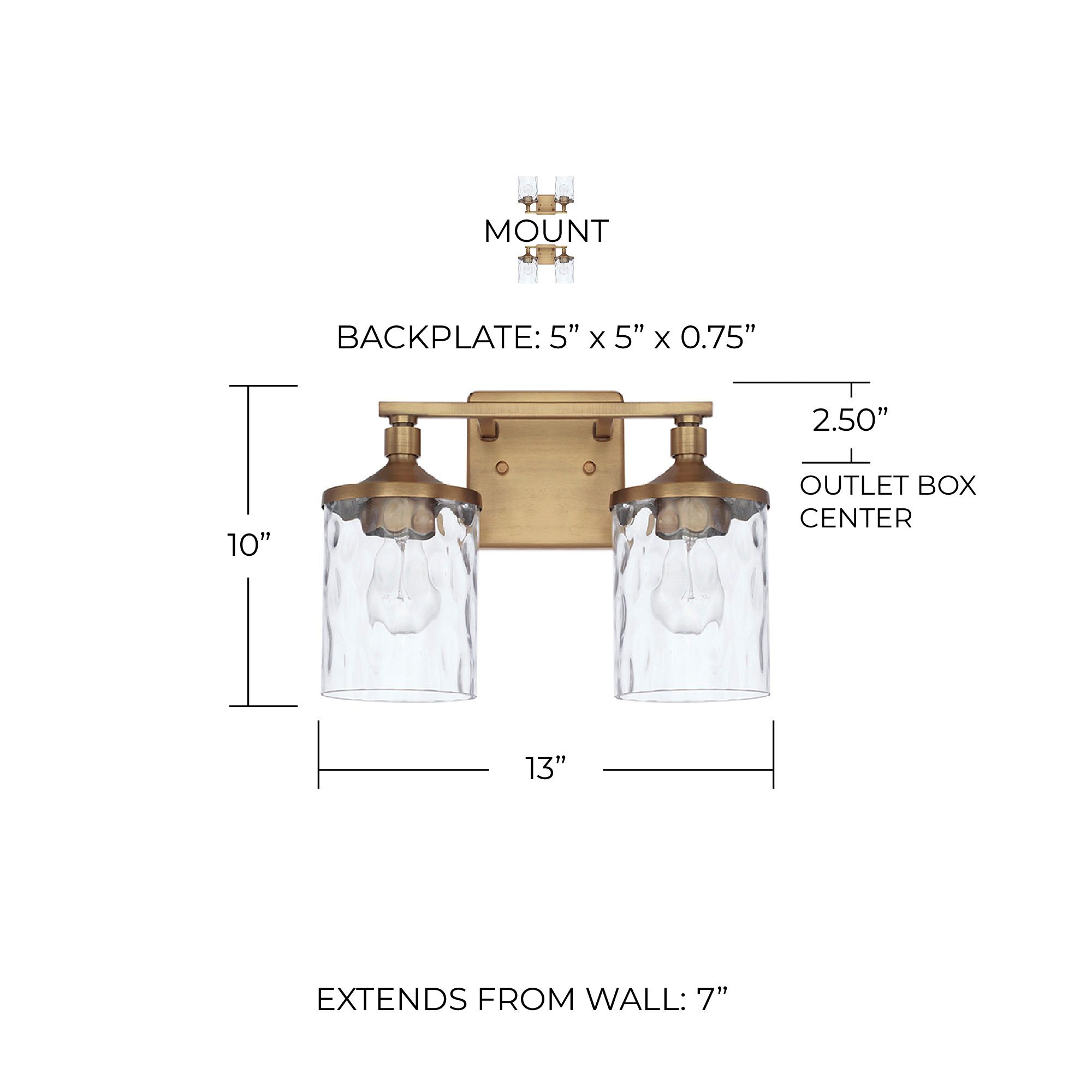 Image 2 HomePlace Lighting Colton 2 Light Vanity Aged Brass more views