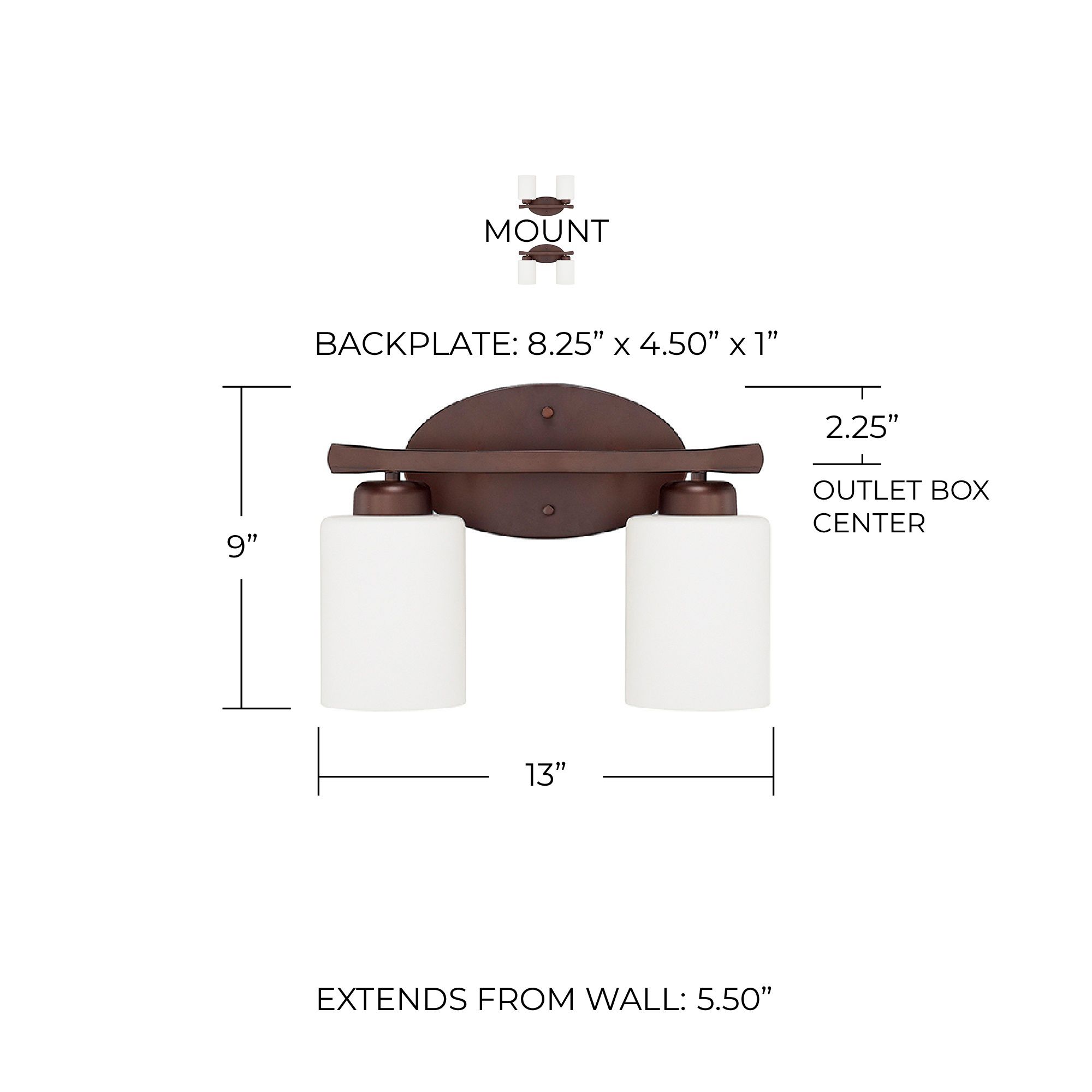 Image 2 HomePlace Lighting Dixon 2 Light Vanity 13" Bronze more views